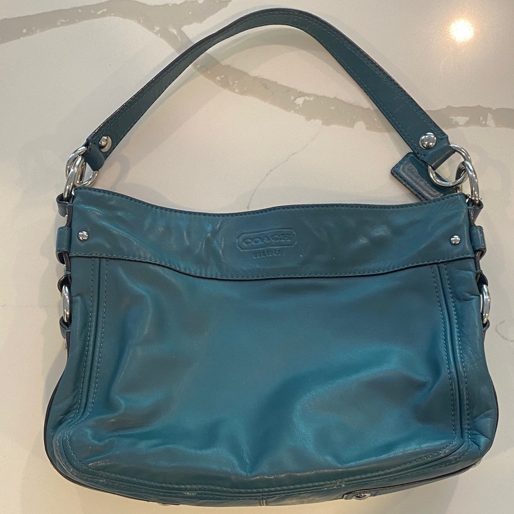 Coach Teal Leather Shoulder Bag with Silver Hardware